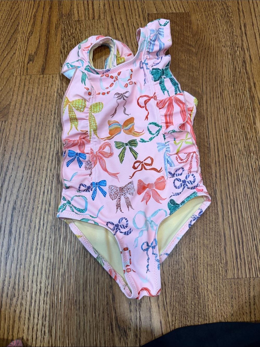 Pink Chicken Pink One-Piece Swimsuit with Multicolor Bow Print